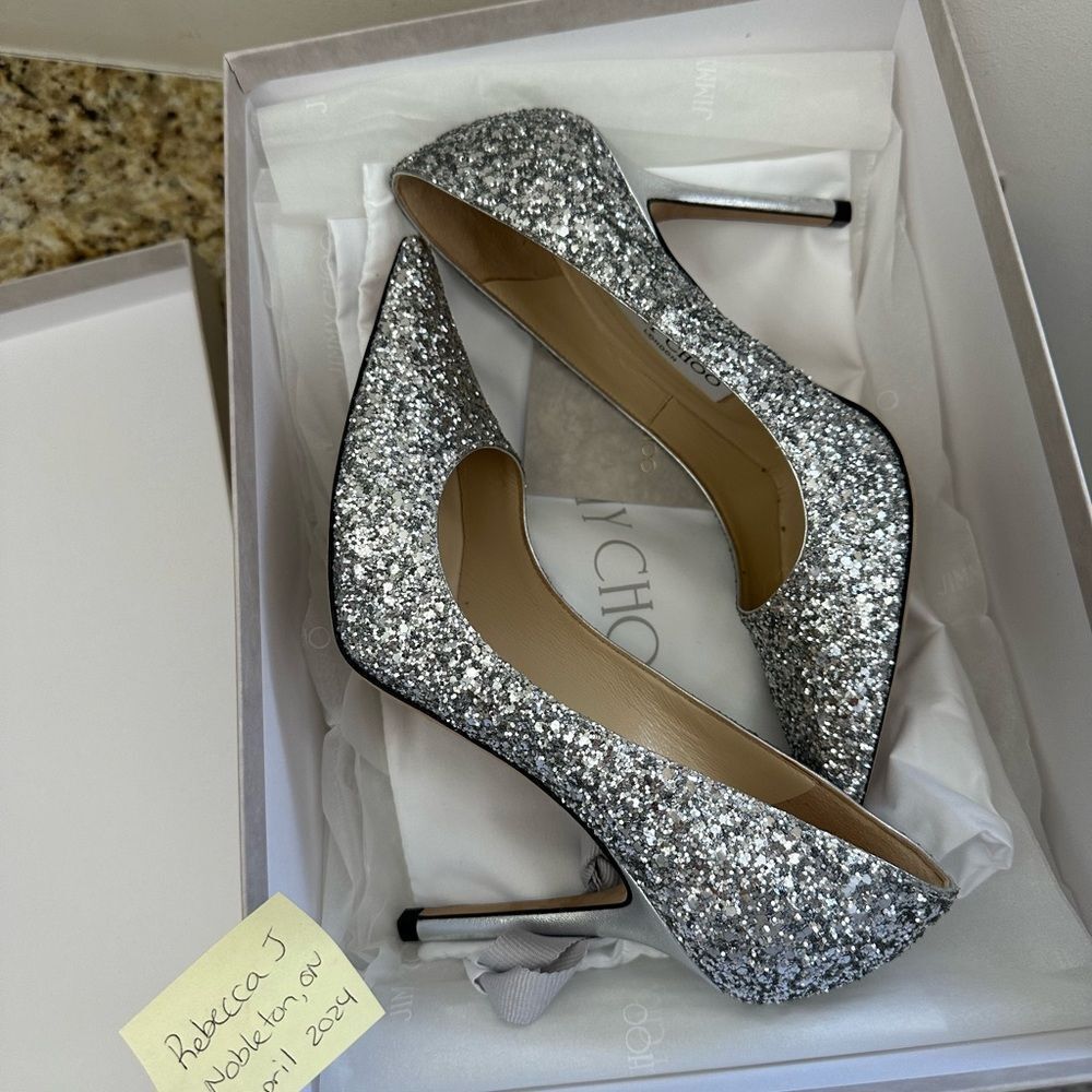 Jimmy Choo Silver Abel Heel Pumps 100mm Glitter